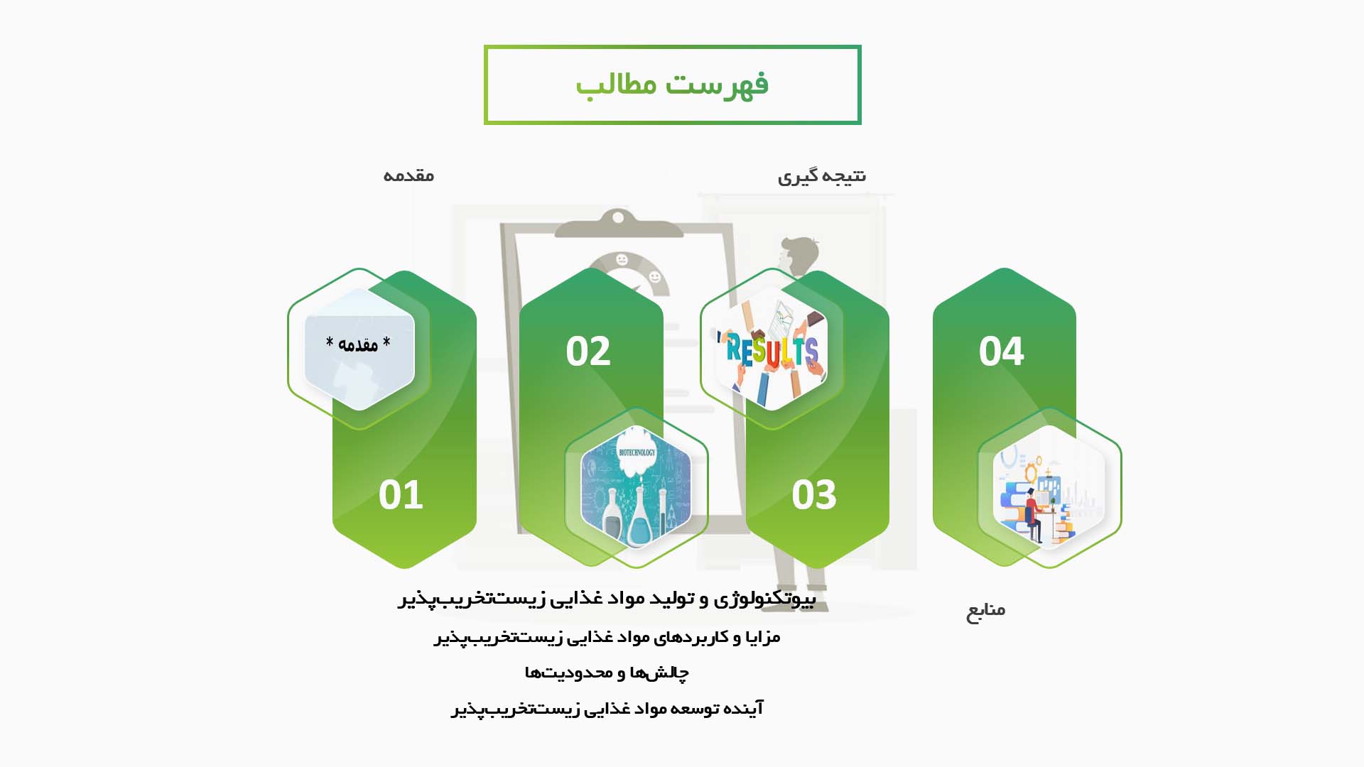 پاورپوینت توسعه مواد غذایی زیست‌تخریب‌پذیر با استفاده از بیوتکنولوژی